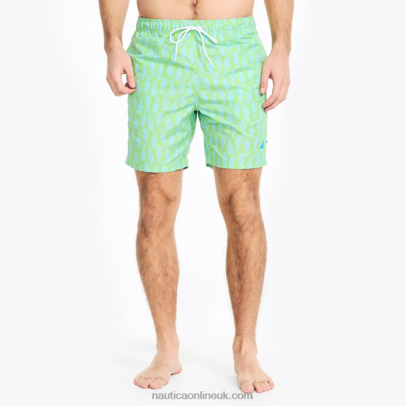 Nautica Big & Tall Sustainably Crafted 8" Seahorse Print Swim L6J4L409 Lime Surf Men