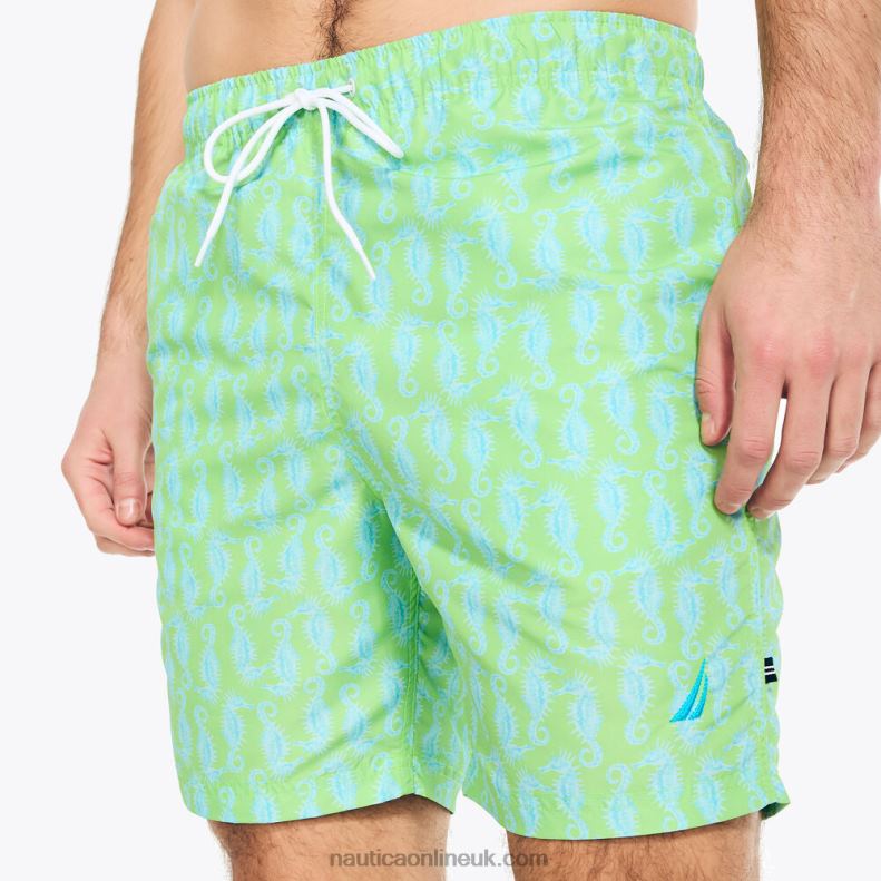 Nautica Big & Tall Sustainably Crafted 8\" Seahorse Print Swim L6J4L409 Lime Surf Men