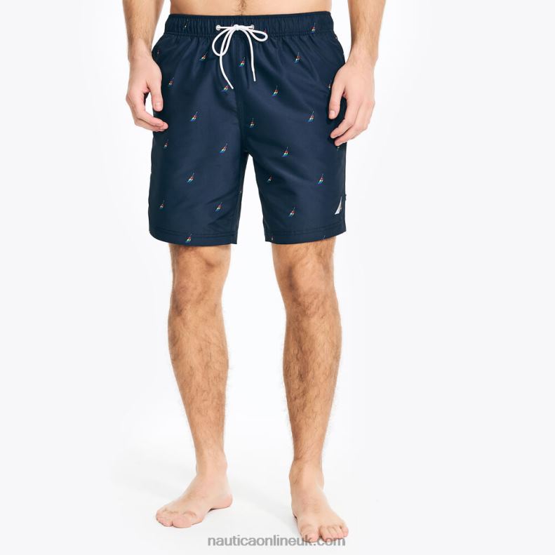 Nautica Pride Sustainably Crafted 8" J-Class Print Swim L6J4L259 Navy Men