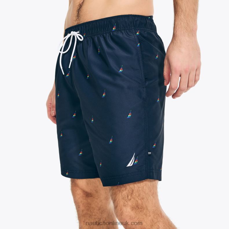 Nautica Pride Sustainably Crafted 8\" J-Class Print Swim L6J4L259 Navy Men