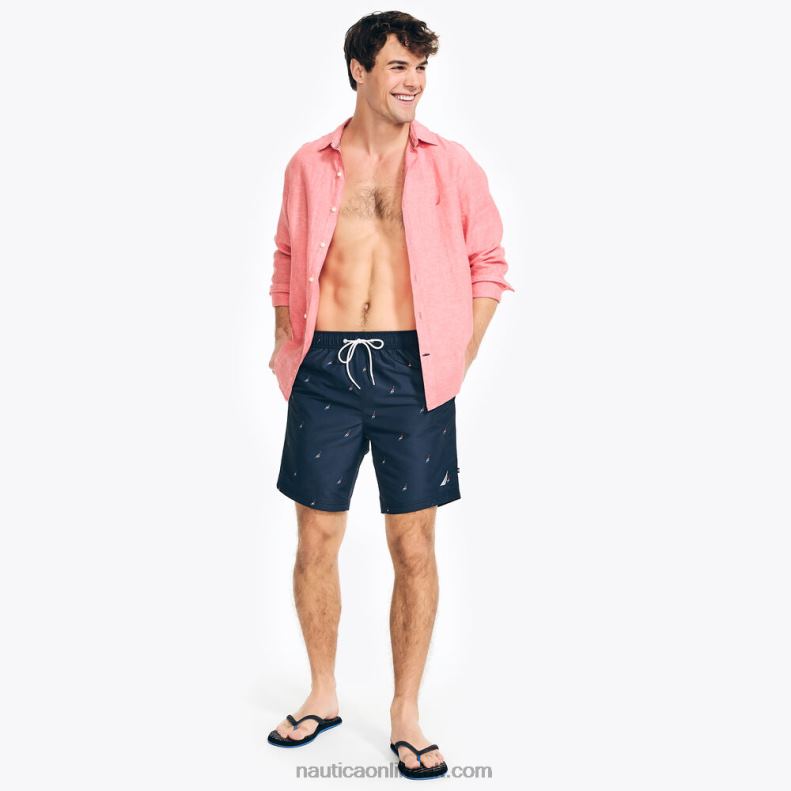 Nautica Pride Sustainably Crafted 8\" J-Class Print Swim L6J4L259 Navy Men