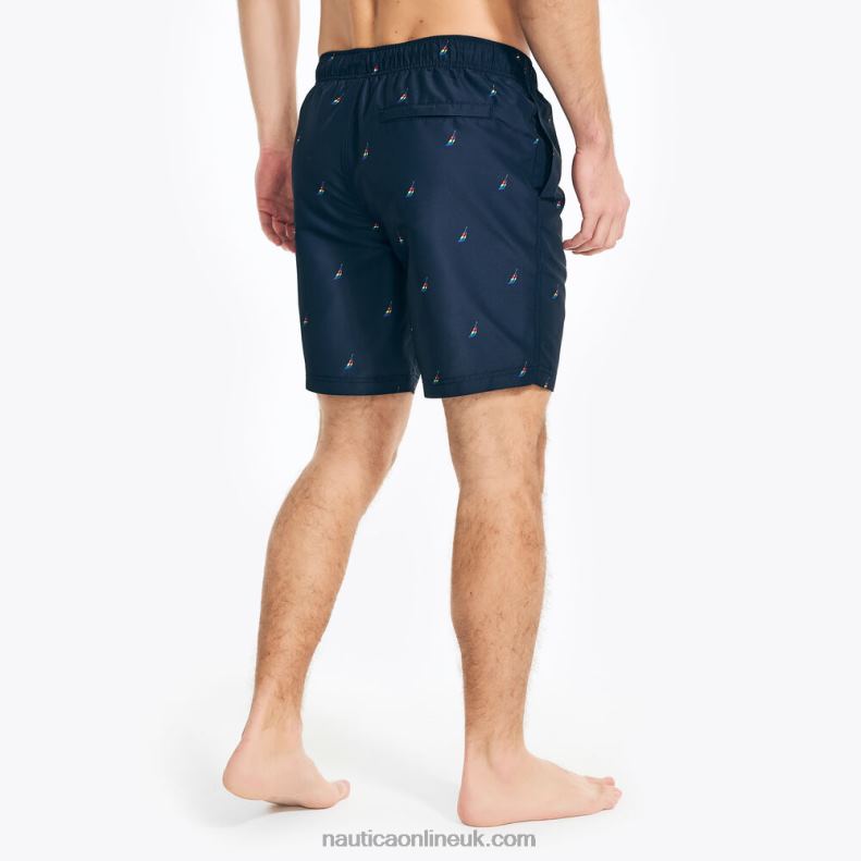 Nautica Pride Sustainably Crafted 8\" J-Class Print Swim L6J4L259 Navy Men
