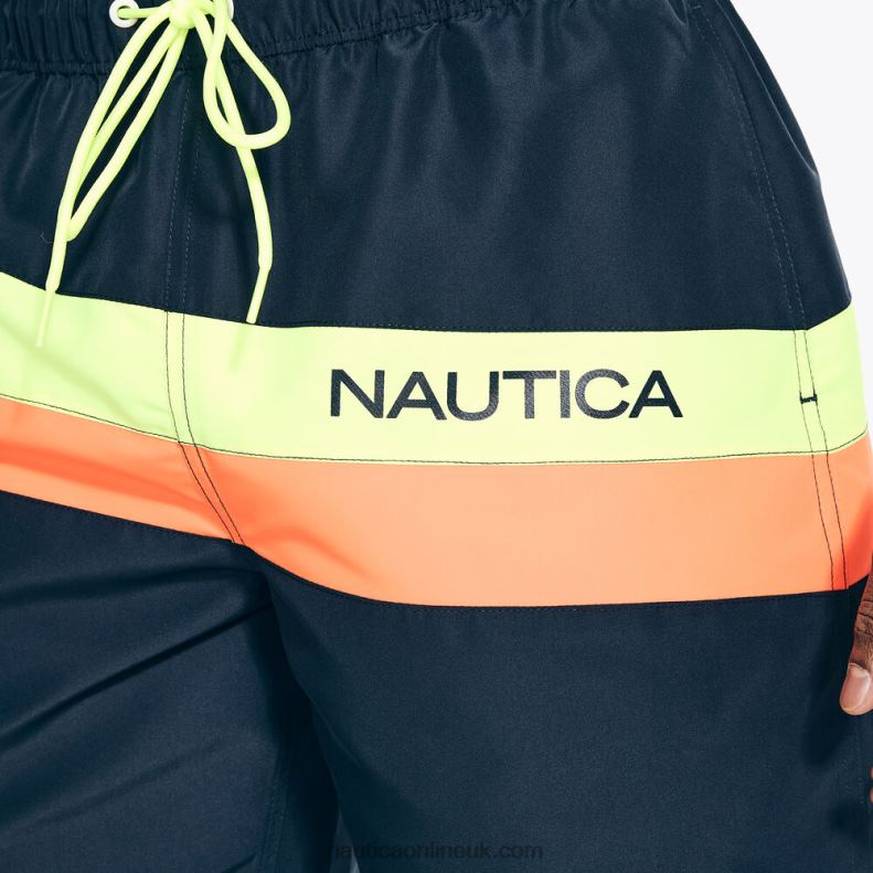 Nautica Sustainably Crafted 6\" Diagonal Stripe Quick-Dry Swim L6J4L441 Navy Men