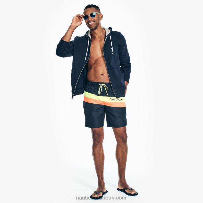 Nautica Sustainably Crafted 6\" Diagonal Stripe Quick-Dry Swim L6J4L441 Navy Men