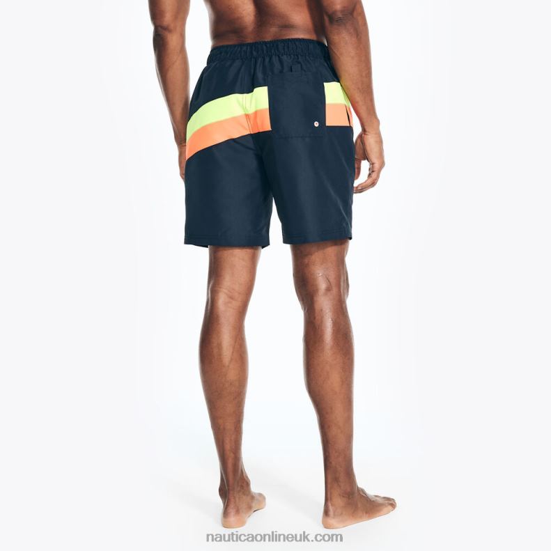 Nautica Sustainably Crafted 6\" Diagonal Stripe Quick-Dry Swim L6J4L441 Navy Men