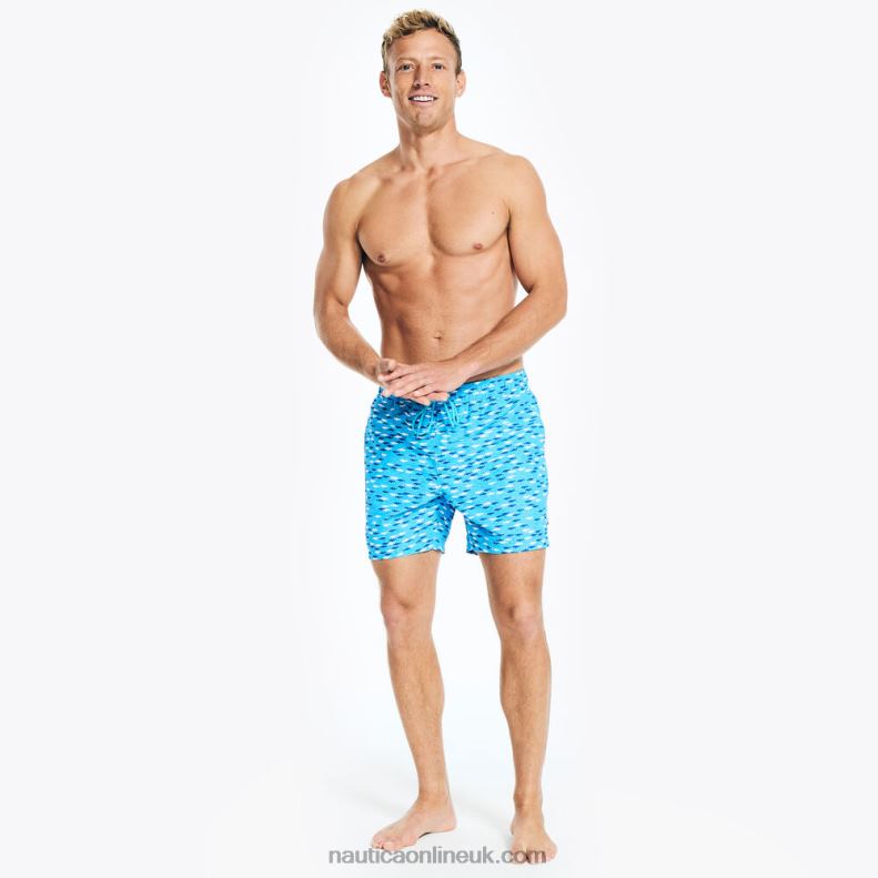 Nautica Sustainably Crafted 6" Fish Print Swim L6J4L327 Azure Blue Men