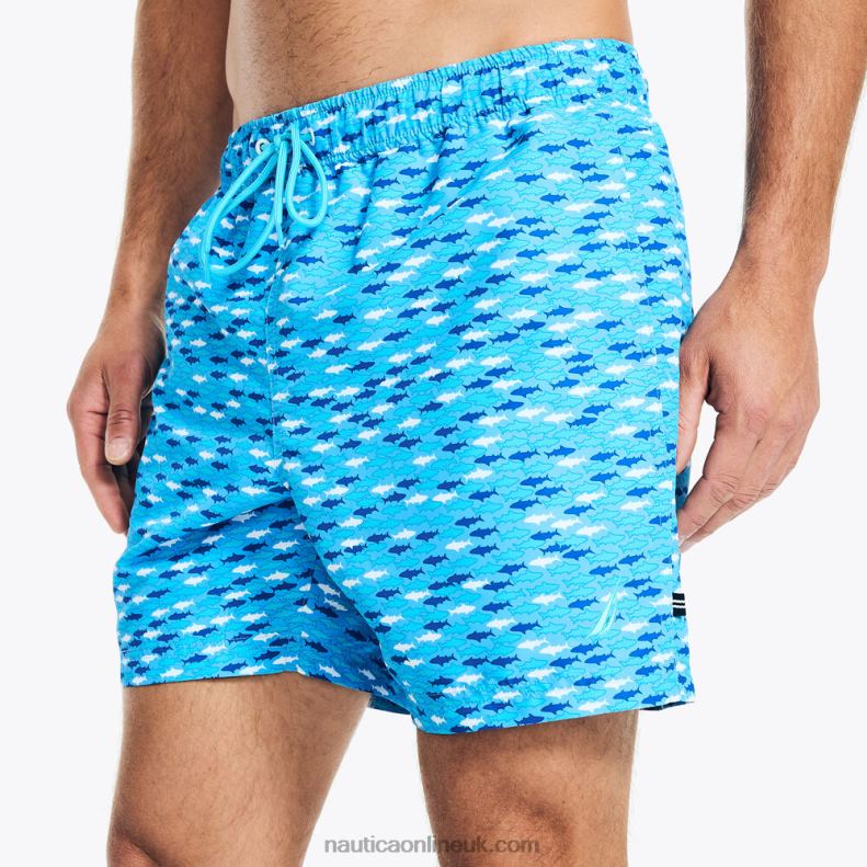 Nautica Sustainably Crafted 6\" Fish Print Swim L6J4L327 Azure Blue Men