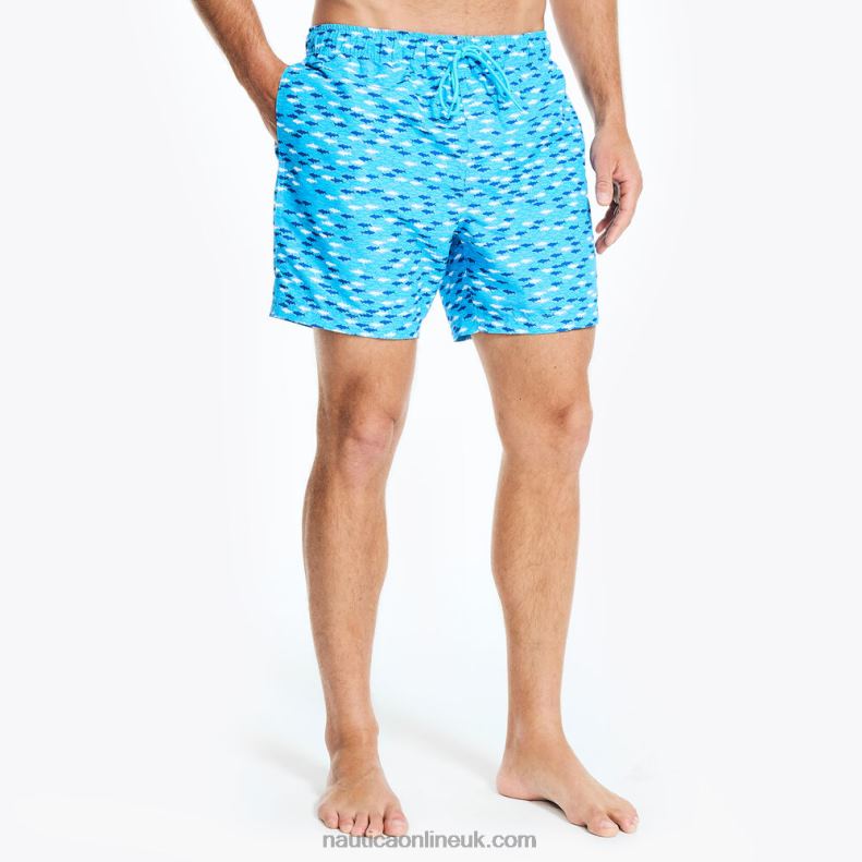 Nautica Sustainably Crafted 6\" Fish Print Swim L6J4L327 Azure Blue Men