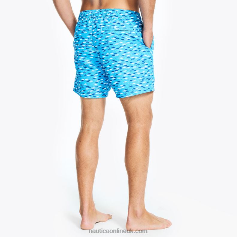 Nautica Sustainably Crafted 6\" Fish Print Swim L6J4L327 Azure Blue Men