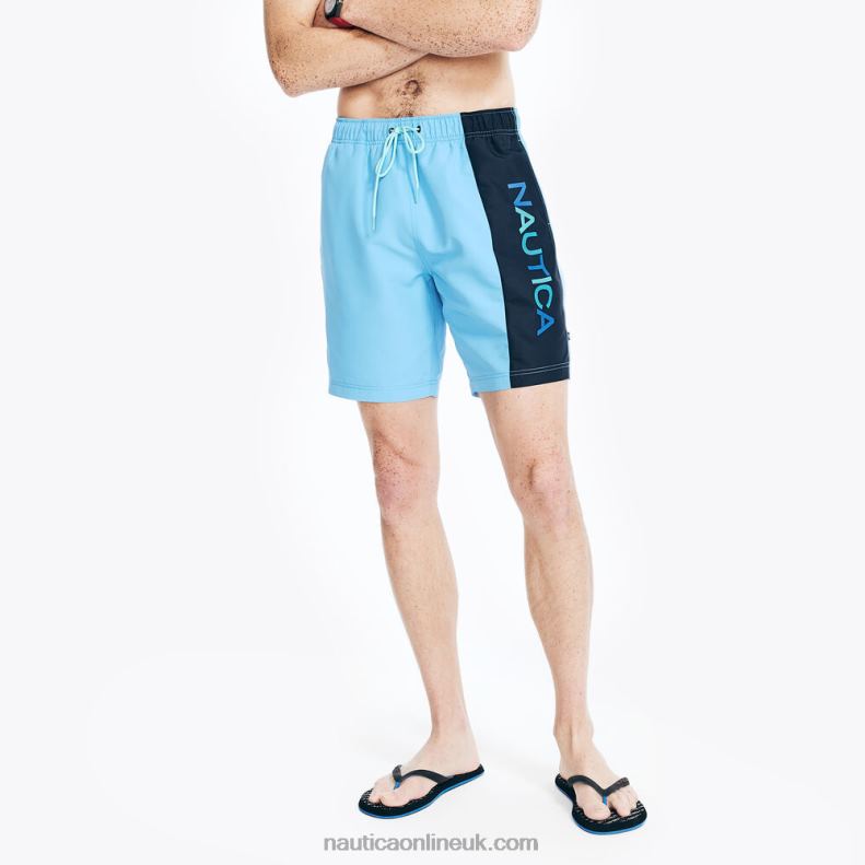 Nautica Sustainably Crafted 8" Colorblock Printed Quick-Dry Swim L6J4L372 Azure Blue Men