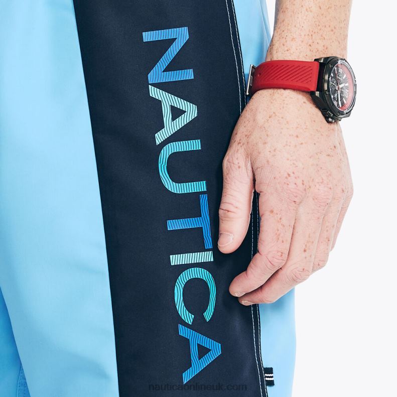 Nautica Sustainably Crafted 8\" Colorblock Printed Quick-Dry Swim L6J4L372 Azure Blue Men