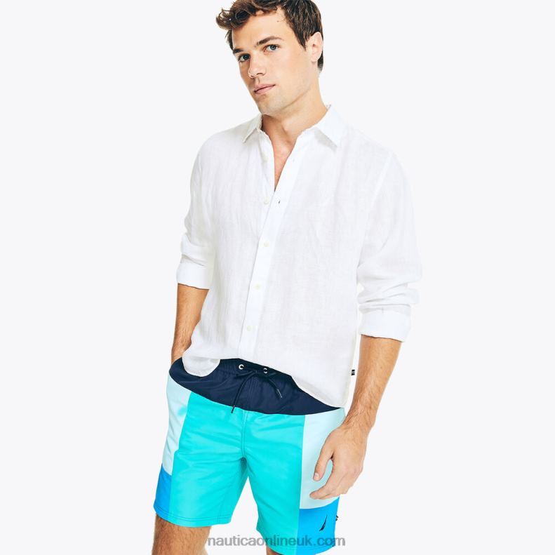 Nautica Sustainably Crafted 8\" Colorblock Quick-Dry Swim L6J4L456 Tropic Jade Men
