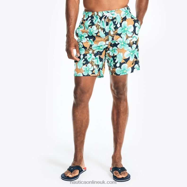 Nautica Sustainably Crafted 8" Hibiscus Print Swim L6J4L249 Light Olive Men