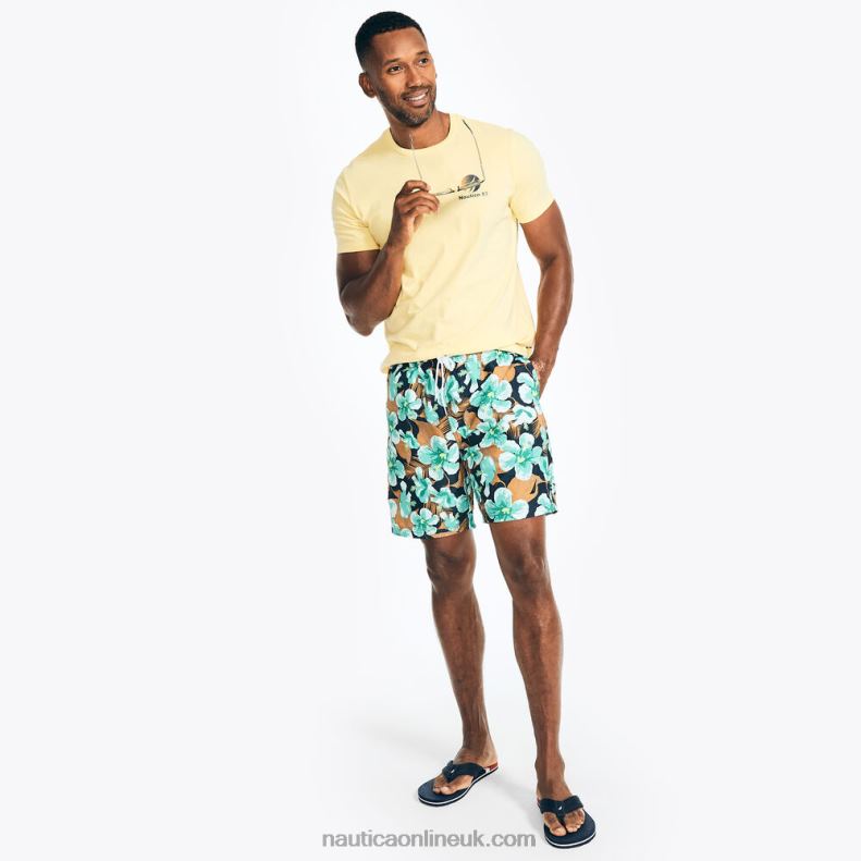 Nautica Sustainably Crafted 8\" Hibiscus Print Swim L6J4L249 Light Olive Men
