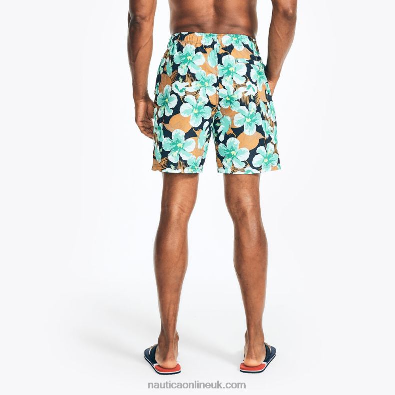 Nautica Sustainably Crafted 8\" Hibiscus Print Swim L6J4L249 Light Olive Men