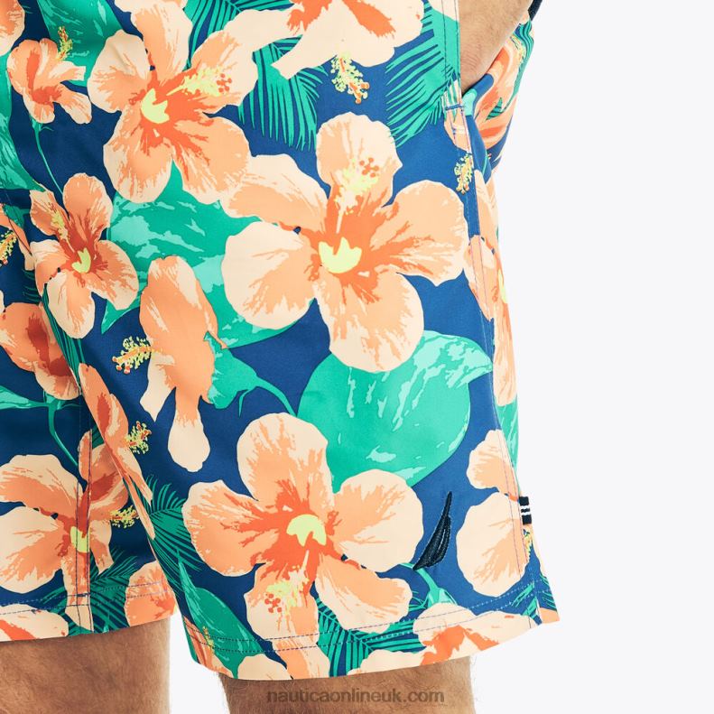 Nautica Sustainably Crafted 8\" Hibiscus Print Swim L6J4L632 True Navy Men
