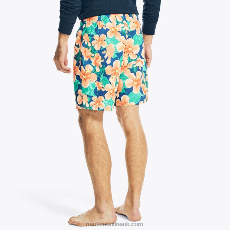 Nautica Sustainably Crafted 8\" Hibiscus Print Swim L6J4L632 True Navy Men