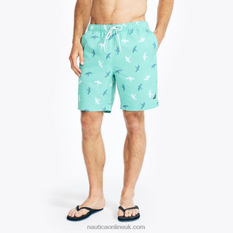 Nautica Sustainably Crafted 8" Parrot Print Swim L6J4L431 Light Olive Men