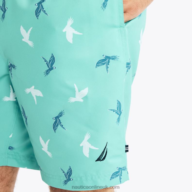 Nautica Sustainably Crafted 8\" Parrot Print Swim L6J4L431 Light Olive Men