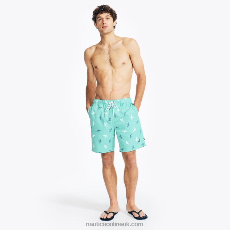 Nautica Sustainably Crafted 8\" Parrot Print Swim L6J4L431 Light Olive Men