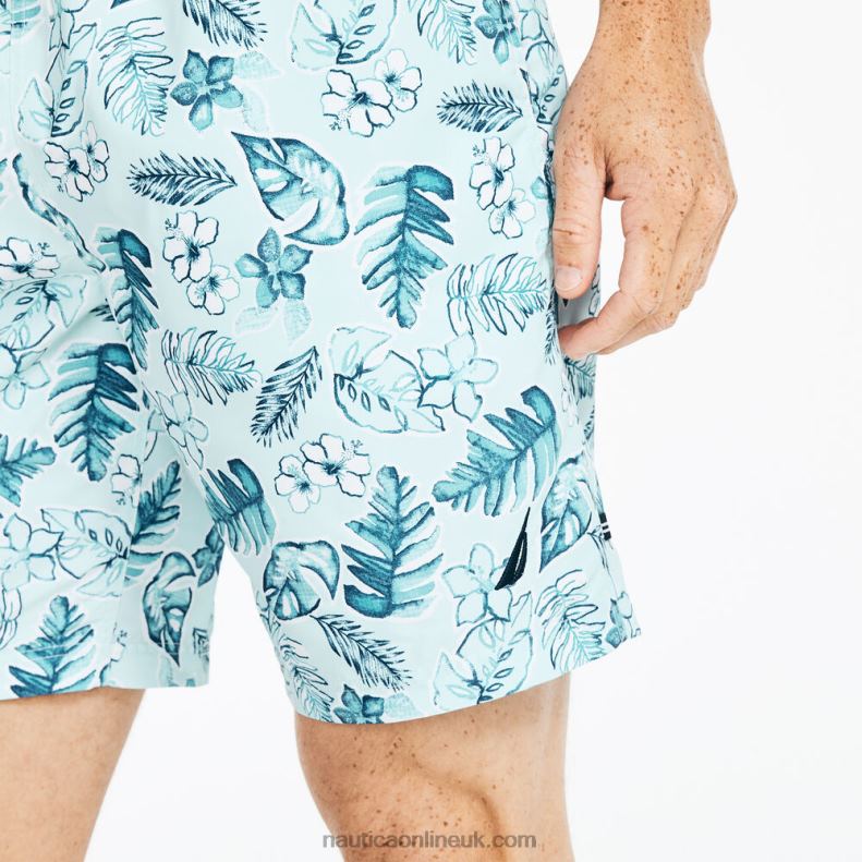 Nautica Sustainably Crafted 8\" Tropical Print Swim L6J4L176 South Beach Aqua Men