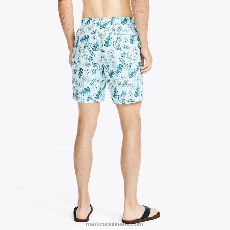 Nautica Sustainably Crafted 8\" Tropical Print Swim L6J4L176 South Beach Aqua Men