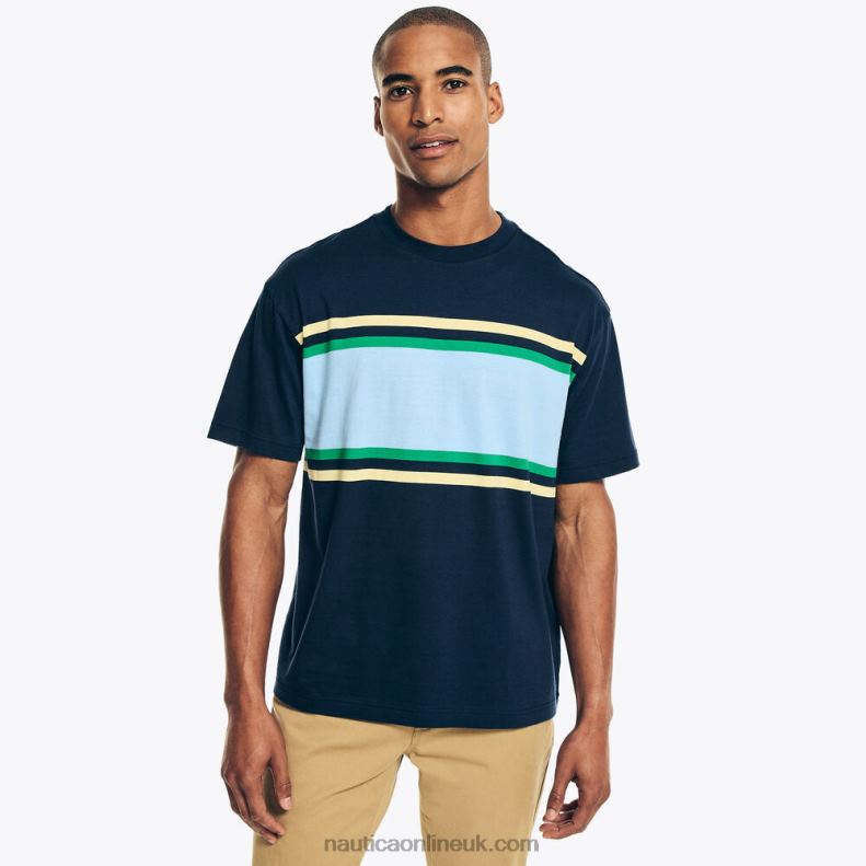 Nautica Chest-Stripe Crewneck T-Shirt L6J4L429 Navy Men