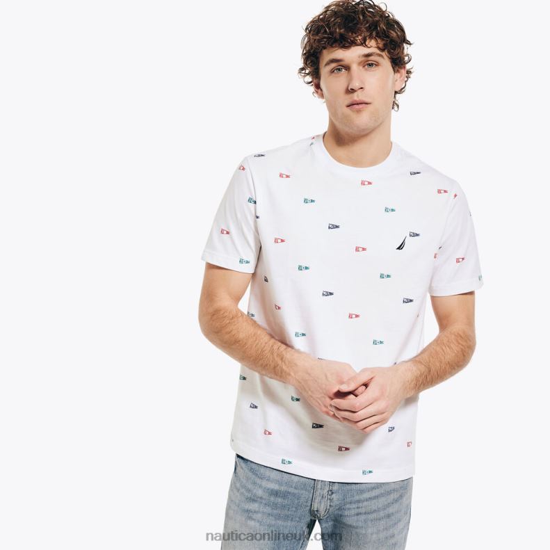 Nautica Flag Print Crewneck T-Shirt L6J4L292 Bright White Men