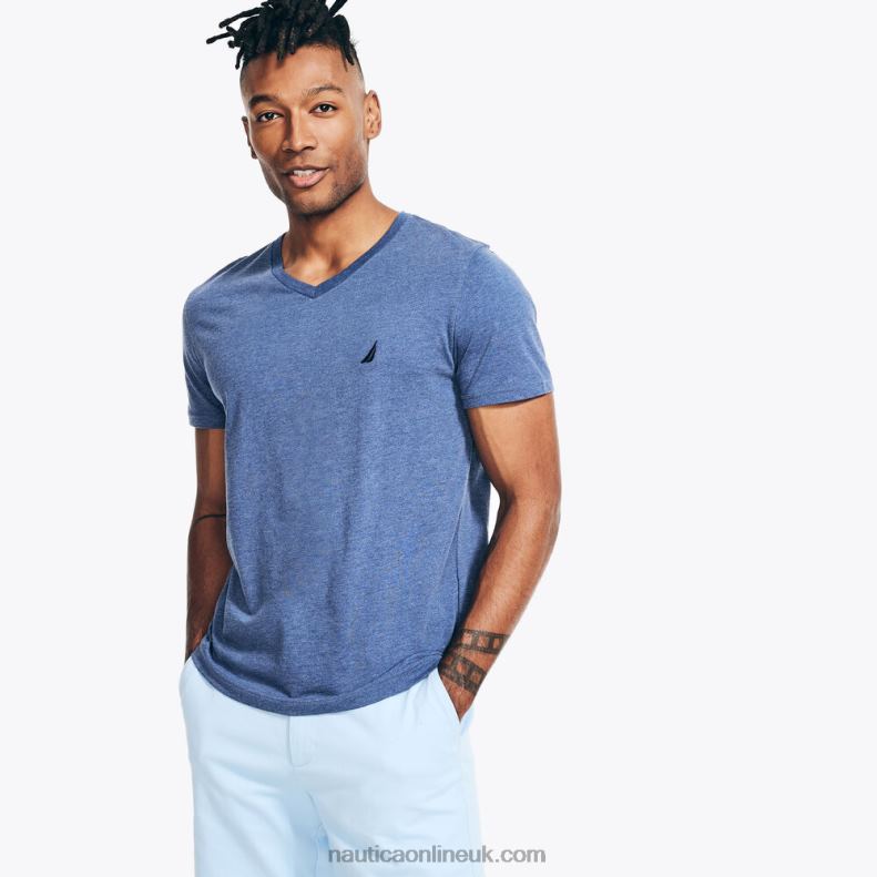 Nautica Heathered V-Neck T-Shirt L6J4L41 Stellar Blue Heather Men