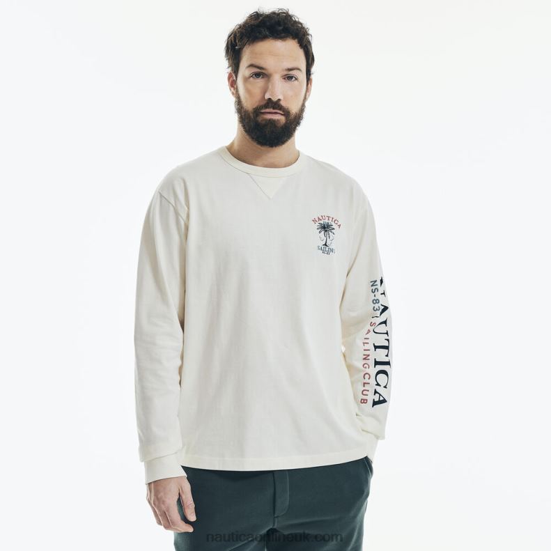 Nautica Long-Sleeve Graphic T-Shirt L6J4L591 White Cap Men