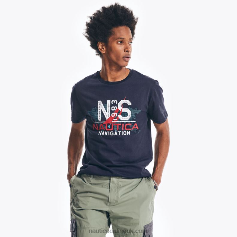 Nautica Map Navigation Graphic T-Shirt L6J4L393 Navy Men
