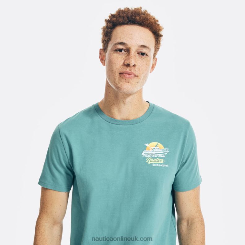 Nautica Sunset Boat Graphic T-Shirt L6J4L622 Delphinium Blue Men