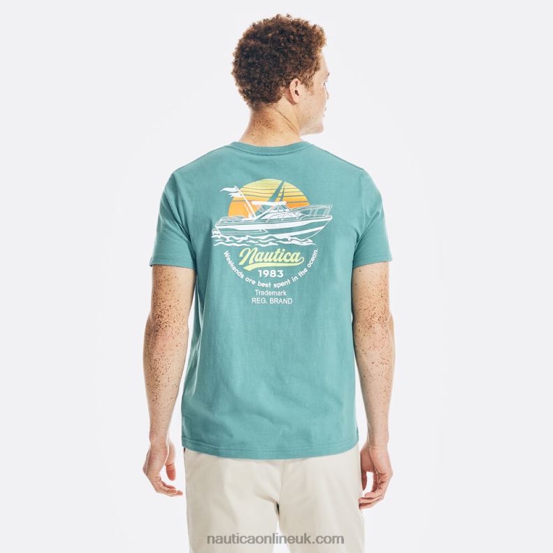 Nautica Sunset Boat Graphic T-Shirt L6J4L622 Delphinium Blue Men