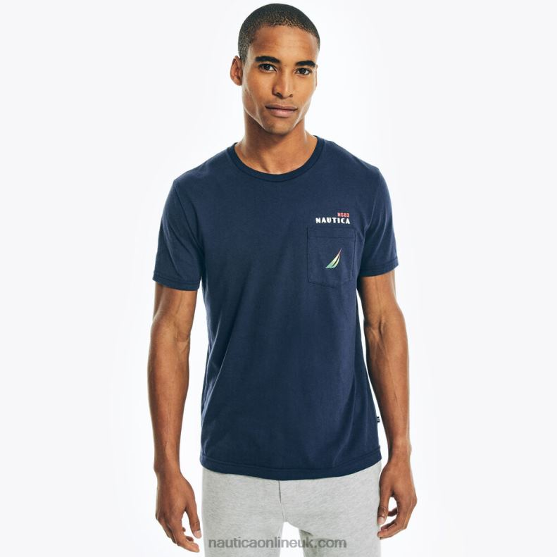 Nautica Sustainably Crafted Big & Tall Logo Pocket T-Shirt L6J4L567 Stellar Blue Heather Men