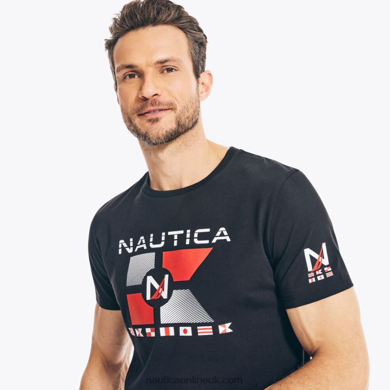 Nautica Sustainably Crafted Flags Graphic T-Shirt L6J4L714 True Black Men