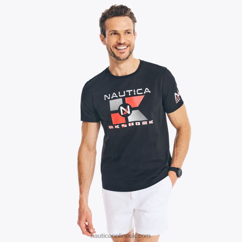 Nautica Sustainably Crafted Flags Graphic T-Shirt L6J4L714 True Black Men