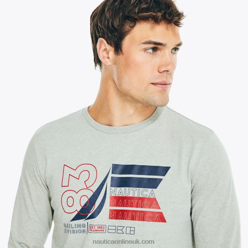 Nautica Sustainably Crafted Graphic Long-Sleeve T-Shirt L6J4L163 Grey Heather Men