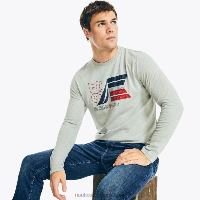 Nautica Sustainably Crafted Graphic Long-Sleeve T-Shirt L6J4L163 Grey Heather Men