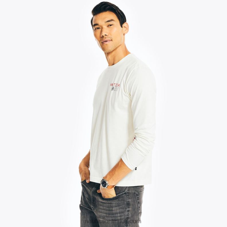 Nautica Sustainably Crafted Graphic Long-Sleeve T-Shirt L6J4L217 Sail Cream Men