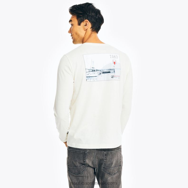Nautica Sustainably Crafted Graphic Long-Sleeve T-Shirt L6J4L217 Sail Cream Men