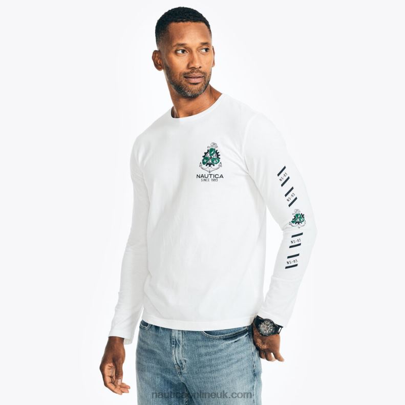 Nautica Sustainably Crafted Graphic Long-Sleeve T-Shirt L6J4L349 Bright White Men