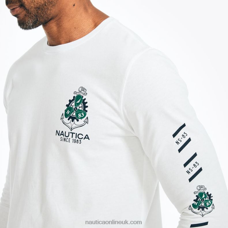Nautica Sustainably Crafted Graphic Long-Sleeve T-Shirt L6J4L349 Bright White Men