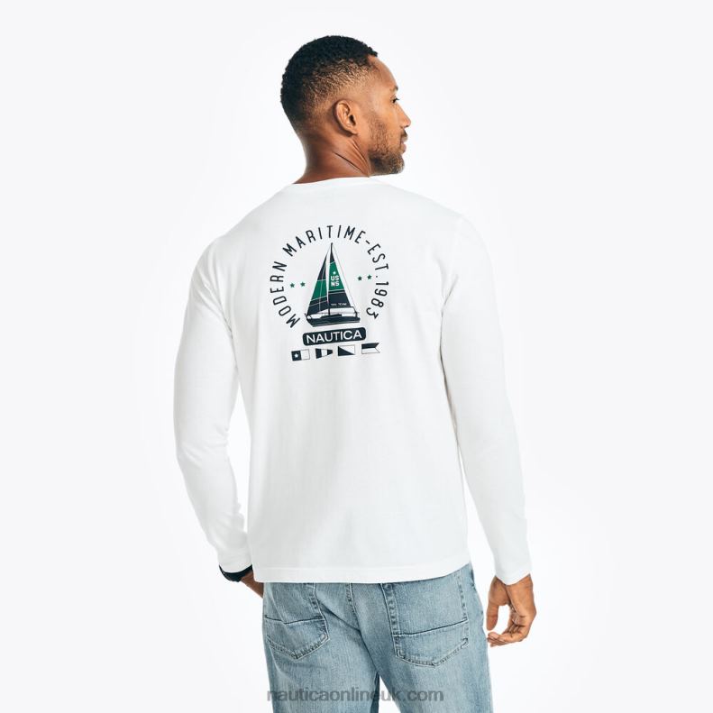 Nautica Sustainably Crafted Graphic Long-Sleeve T-Shirt L6J4L349 Bright White Men