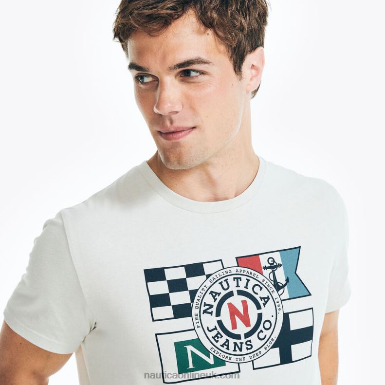 Nautica Sustainably Crafted Jeans Co. Flag Graphic T-Shirt L6J4L433 Oatmeal Heather Men