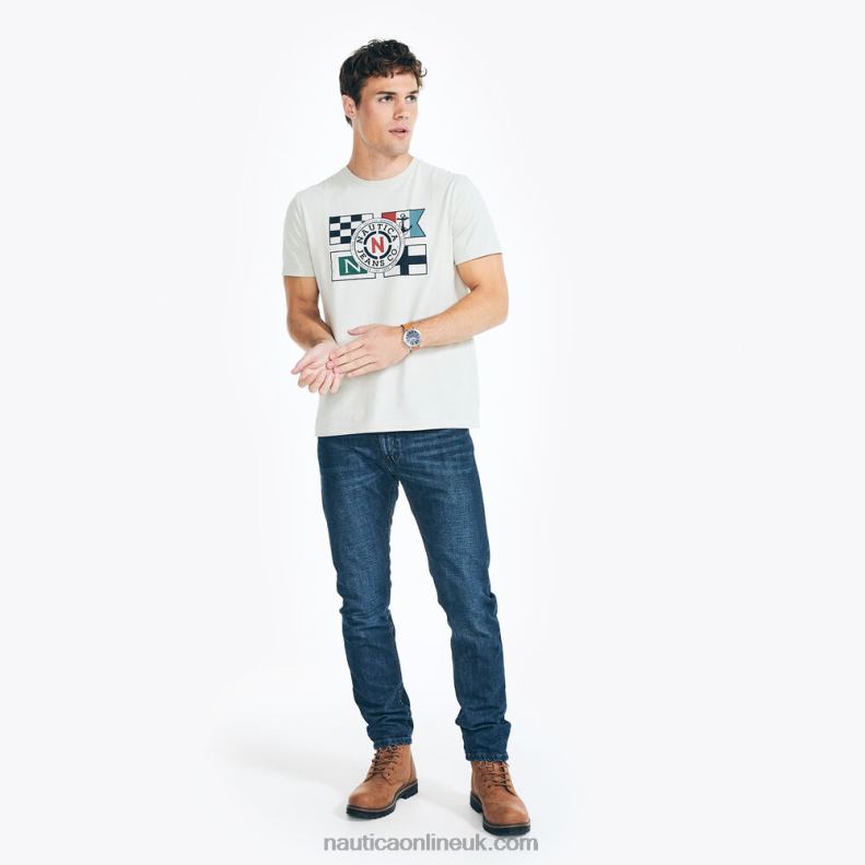 Nautica Sustainably Crafted Jeans Co. Flag Graphic T-Shirt L6J4L433 Oatmeal Heather Men