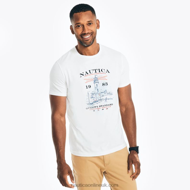 Nautica Sustainably Crafted Lighthouse Graphic T-Shirt L6J4L95 Bright White Men