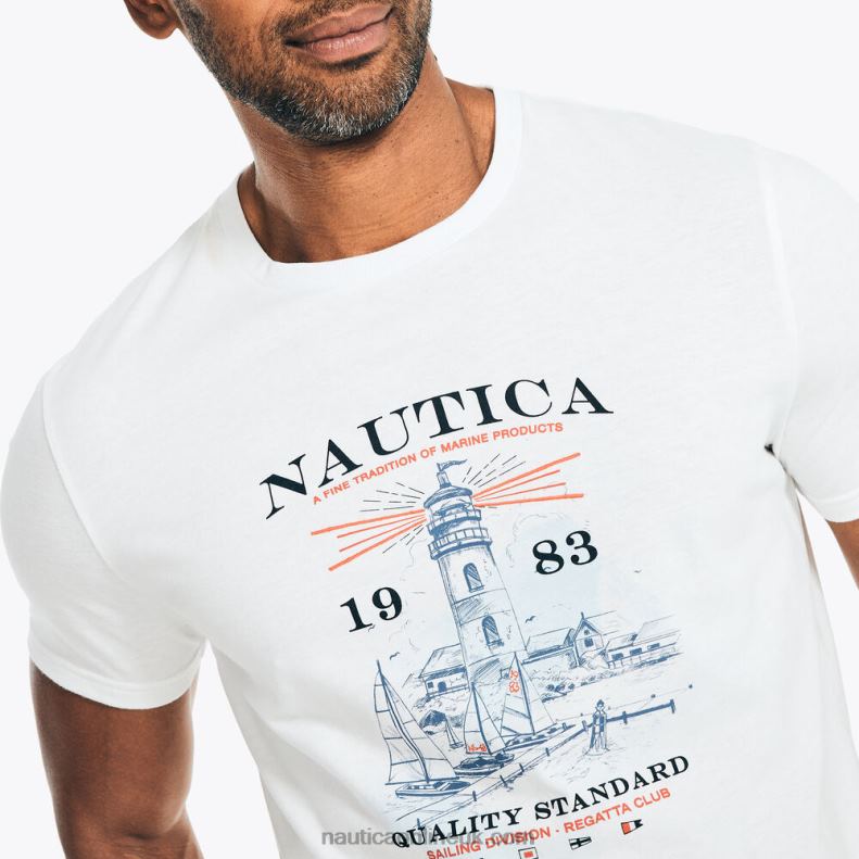 Nautica Sustainably Crafted Lighthouse Graphic T-Shirt L6J4L95 Bright White Men