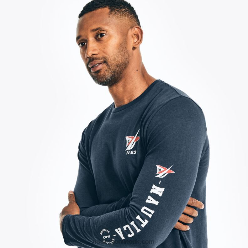 Nautica Sustainably Crafted Long-Sleeve Graphic T-Shirt L6J4L230 Stellar Blue Heather Men
