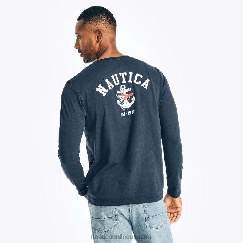Nautica Sustainably Crafted Long-Sleeve Graphic T-Shirt L6J4L230 Stellar Blue Heather Men