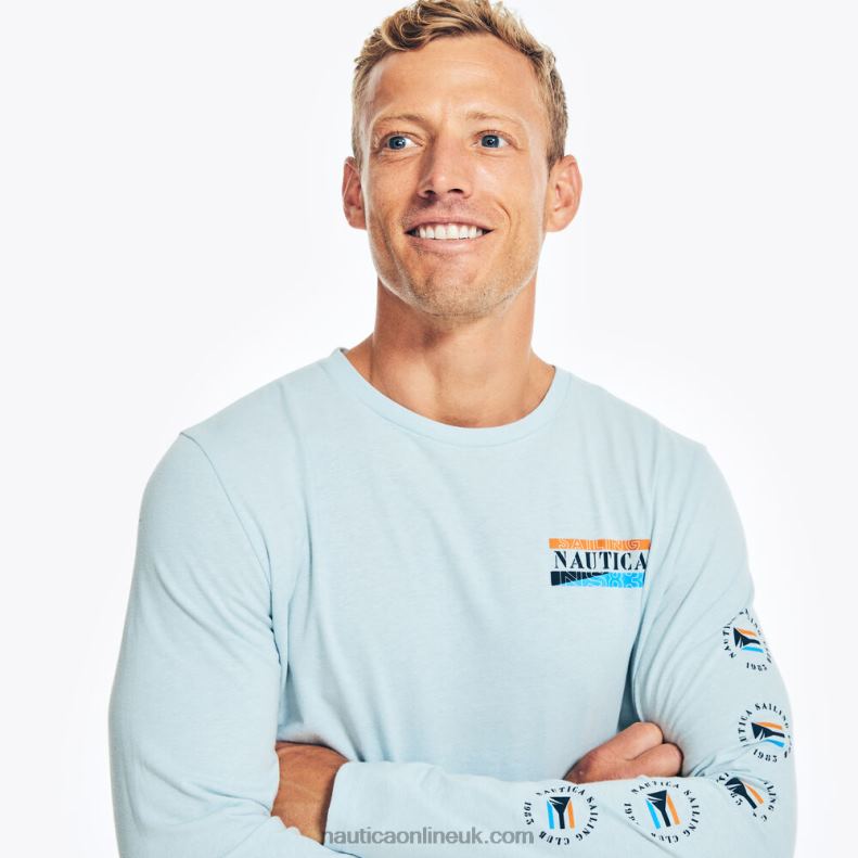 Nautica Sustainably Crafted Long-Sleeve Graphic T-Shirt L6J4L254 Crest Blue Men